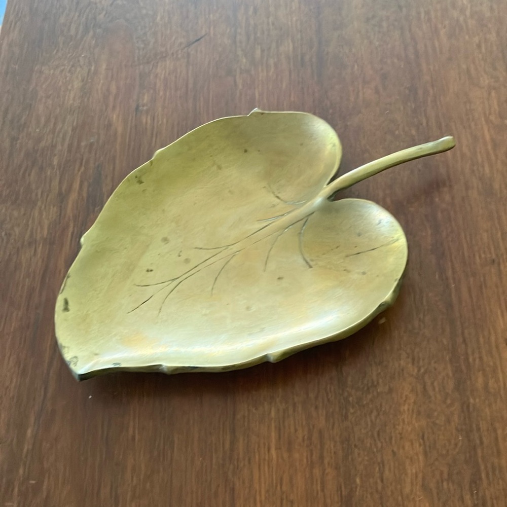 Vintage MCM Brass Catch All Trinket Dish Leaf Tray